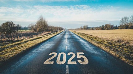 Poster - A road with the year 2025 written on it