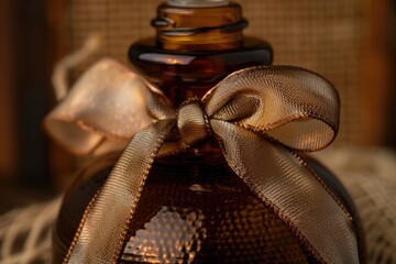 Poster - A decorative brown glass bottle with a ribbon tied around the neck, suitable for various occasions and themes