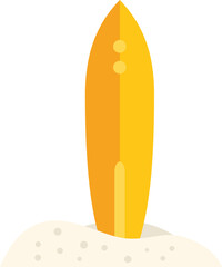 Poster - surfboard standing upright on a beach with white sand, waiting for a surfer to ride the waves