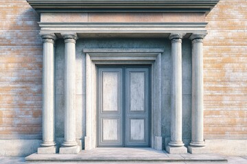 Poster - A traditional-style entrance with columns leading up to a brick building, suitable for architectural or historical settings