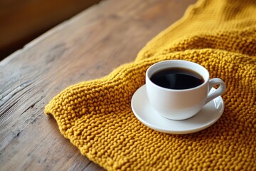 Poster - A cup of coffee sits on top of a saucer, ready for use