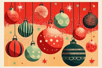 Poster - A collection of Christmas ornaments hanging from strings in a festive atmosphere