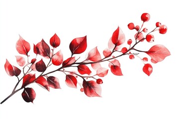 Sticker - Watercolor painting of a branch with vibrant red leaves, ideal for autumn or fall themed designs