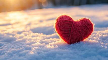 Aufkleber - A bright red heart sits in the middle of fresh white snow, a symbol of love and affection