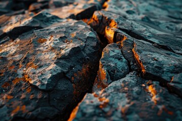 Wall Mural - Close-up of a rock illuminated by orange light, suitable for use in landscape or nature-inspired designs