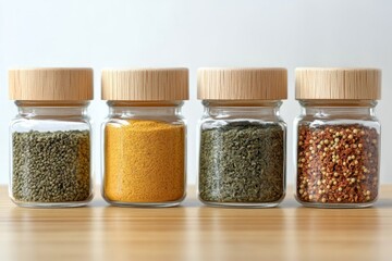 Poster - Assortment of spices in glass jars on a shelf