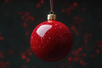 Aufkleber - A bright red Christmas ornament suspended from a string, perfect for decorating the holiday season