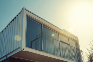 Aufkleber - A modern white building with a balcony overlooking the sky