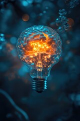 Poster - A single light bulb glowing in the dark, ideal for use in scenes of mystery or suspense