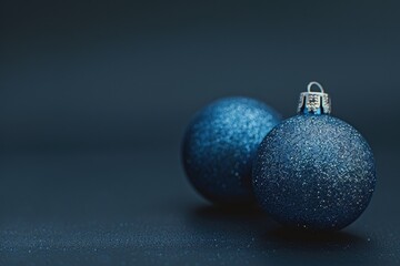 Poster - Two blue Christmas ornaments on a dark surface