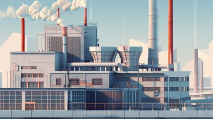 Poster - a busy industrial factory emitting smoke from its stacks