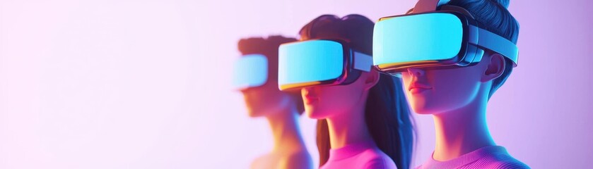 Poster - the image features three individuals wearing virtual reality headsets, illuminated by vibrant colors