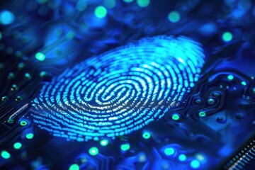 Poster - Close-up of a fingerprint on a electronic circuit board, suitable for technology and innovation related projects