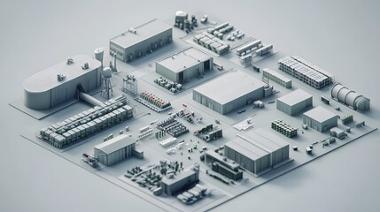 Poster - A 3D model of a military base with floating 2D icons for barracks, medical stations, and control rooms, symbolizing base logistics, 4k resolution, ultra-realistic, uncluttered background