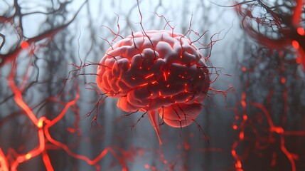 Poster - A 3D brain with floating 2D neural pathways and data nodes, representing cognitive innovation, 4k resolution, ultra-realistic, uncluttered background