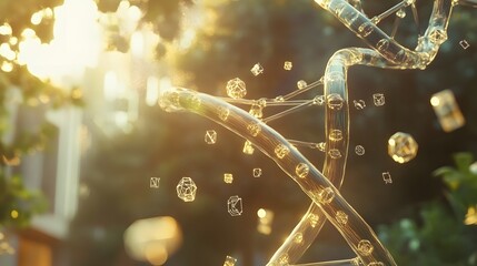 Poster - A 3D DNA strand with floating 2D icons of genetic research and innovation, symbolizing advances in biotechnology, 4k resolution, ultra-realistic, uncluttered background