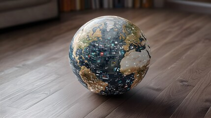 Poster - A 3D globe with floating 2D icons of connectivity and global networking, representing global tech innovation, 4k resolution, ultra-realistic, uncluttered background