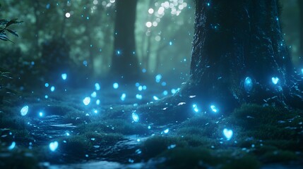 Poster - A 3D forest fog with floating 2D mist and dew drop icons, creating a mysterious and serene atmosphere, 4k resolution, ultra-realistic, uncluttered background