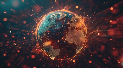 Poster - Glowing Earth with Digital Particle Effects