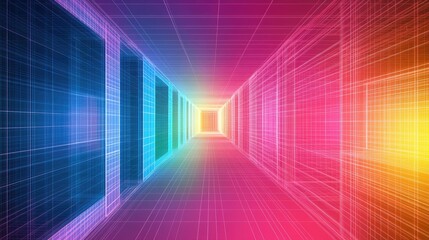 Poster - Futuristic Neon Grid Background with Vibrant Colors
