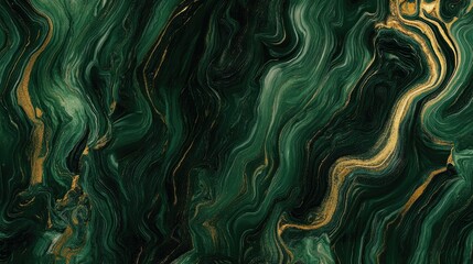 Poster - Green Abstract Swirl with Gold Accents Background