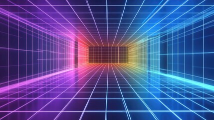 Poster - Vibrant Neon Grid Background for Creative Designs