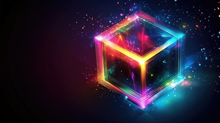 Poster - Colorful Abstract Cube with Glowing Lights and Effects