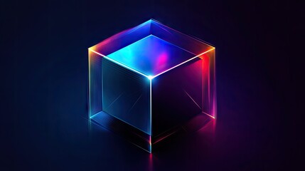 Poster - Colorful Neon Cube with Glowing Edges