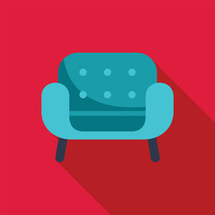Poster - Comfortable teal armchair standing on red background, ideal for interior design projects