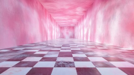 Poster - Pink Room with Checkered Floor and Soft Lighting