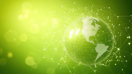Poster - Digital World Map with Green Abstract Background