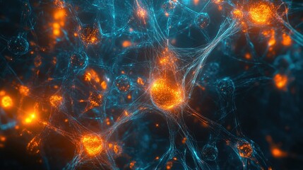 Poster - Glowing Neurons in a Dark Background