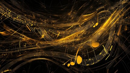 Poster - Elegant Abstract Music Notes with Golden Swirls