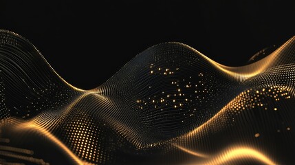Poster - Golden Abstract Waves on Black Background