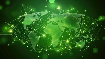 Poster - Abstract Network Concept with Green World Map