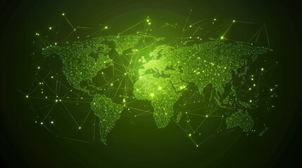 Poster - Abstract Digital World Map in Green Tones