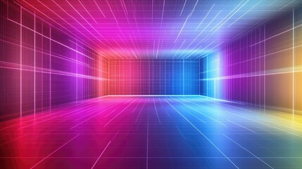 Poster - Vibrant Neon Grid Background for Digital Design