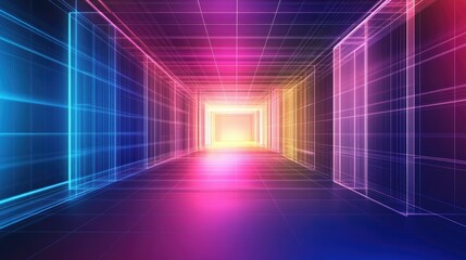 Poster - Vibrant Neon Tunnel with Colorful Light Effects