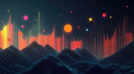 Poster - Vibrant Abstract Mountain Landscape with Sound Waves