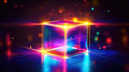 Poster - Vibrant Neon Cube with Bright Colorful Lights