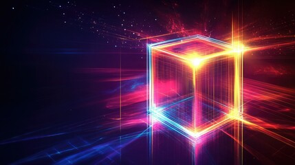 Poster - Colorful Futuristic Cube in Abstract Space Background