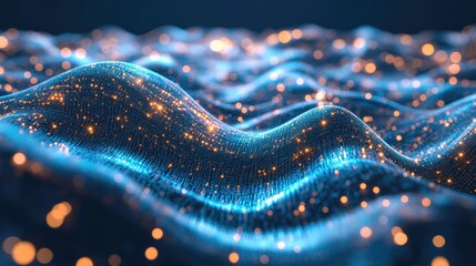 Poster - Abstract Wave Pattern with Glowing Particles