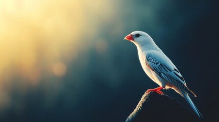 Wall Mural - A white bird with red beak is perched on a rock