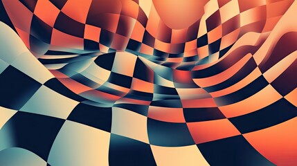 Poster - Abstract Wavy Checkered Pattern in Warm Tones