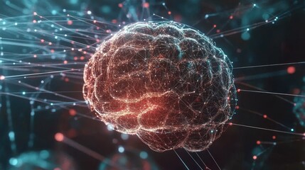 Poster - Digital Brain with Neural Connections in Abstract Style