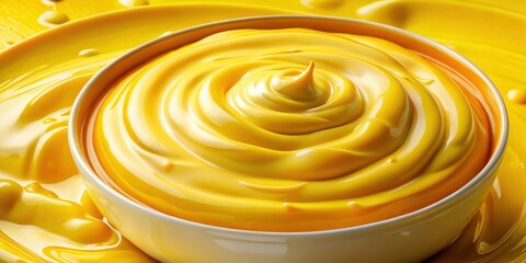 Poster - Creamy Yellow Swirls in a White Bowl, Surrounded by a Spilled Layer of the Same Delicious Substance