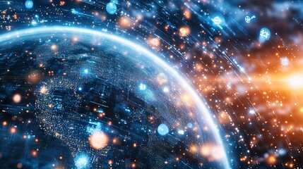 Poster - Glowing Particles Surrounding a Digital Earth Visual