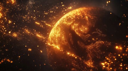 Poster - Glowing Particles Surrounding a Digital Earth