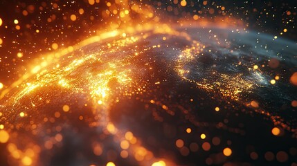 Poster - Glowing Particles Surrounding a Digital Earth