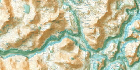 Poster - Topographic map depicting terrain features, elevation contours, water bodies
